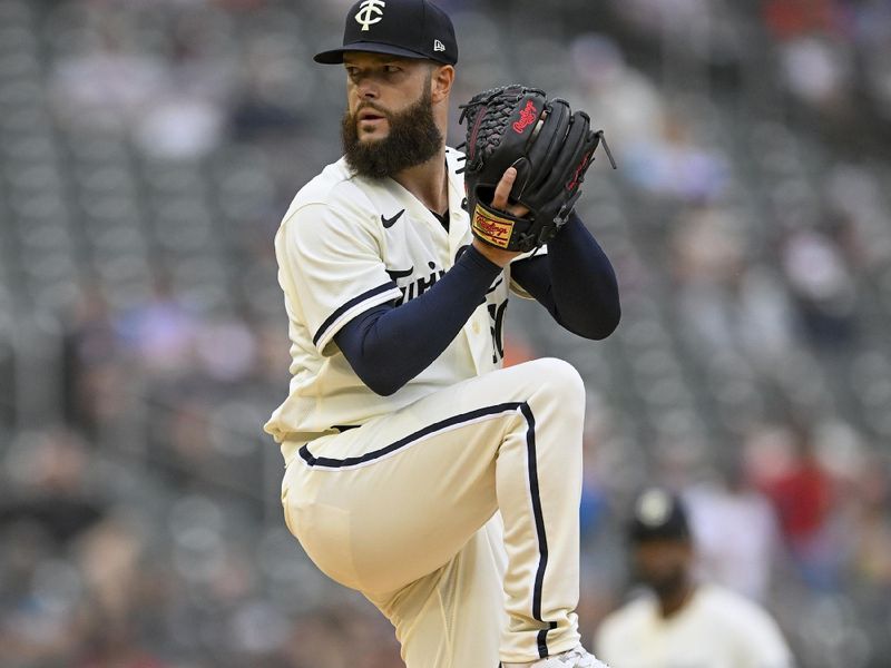 Aug 6, 2023; Minneapolis, Minnesota, USA; Minnesota Twins pitcher Dallas Keuchel (60) delivers a pitch against the Arizona Diamondbacks during the first inning at Target Field. Mandatory Credit: Nick Wosika-USA TODAY Sports