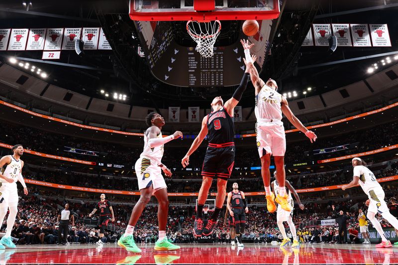 CHICAGO, IL - DECEMBER 6: Andrew Nembhard #2 of the Indiana Pacers drives to the basket during the game against the Chicago Bulls on December 6, 2024 at United Center in Chicago, Illinois. NOTE TO USER: User expressly acknowledges and agrees that, by downloading and or using this photograph, User is consenting to the terms and conditions of the Getty Images License Agreement. Mandatory Copyright Notice: Copyright 2024 NBAE (Photo by Jeff Haynes/NBAE via Getty Images)