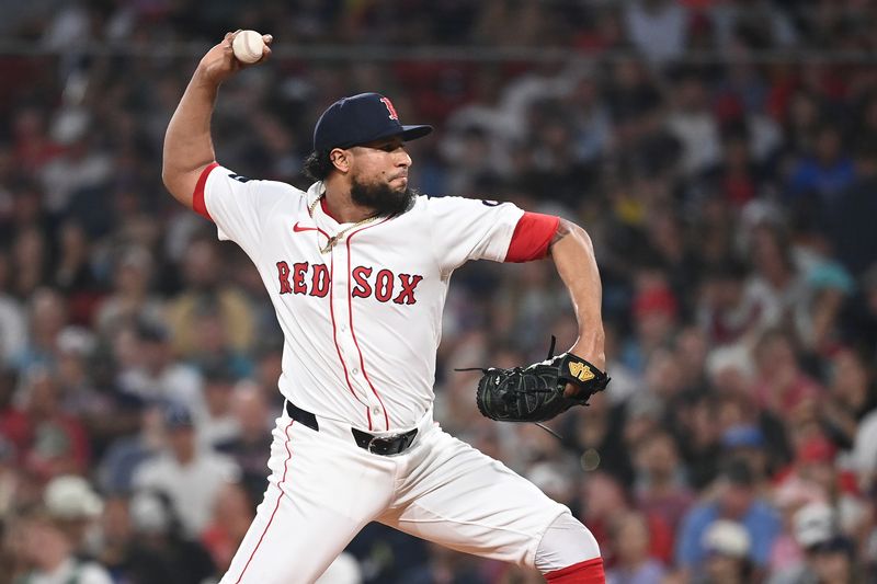 Jul 30, 2024; Boston, Massachusetts, USA; Boston Red Sox relief pitcher Yohan Ramirez (48) pitches against the Seattle Mariners during the fifth inning at Fenway Park. Mandatory Credit: Eric Canha-USA TODAY Sports