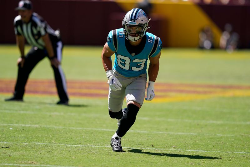 Carolina Panthers wide receiver Derek Wright (83) in action during the second half of an NFL preseason football game against the Washington Commanders, Saturday, Aug. 13, 2022, in Landover, Md. The Panthers won 23-21. (AP Photo/Alex Brandon)