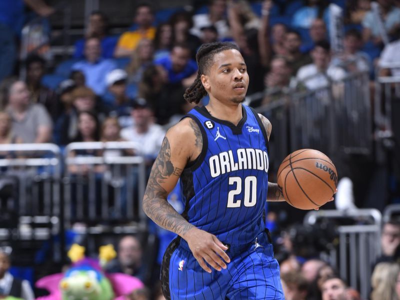 ORLANDO, FL - FEBUARY 25: Markelle Fultz #20 of the Orlando Magic goes to the basket during the game on Febuary 25, 2023 at Amway Center in Orlando, Florida. NOTE TO USER: User expressly acknowledges and agrees that, by downloading and or using this photograph, User is consenting to the terms and conditions of the Getty Images License Agreement. Mandatory Copyright Notice: Copyright 2023 NBAE (Photo by Gary Bassing/NBAE via Getty Images)