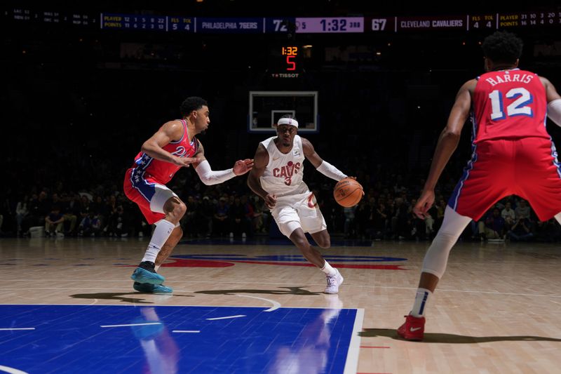 PHILADELPHIA, PA - FEBRUARY 23: Caris LeVert #3 of the Cleveland Cavaliers drives to the basket during the game against the Philadelphia 76ers on February 23, 2024 at the Wells Fargo Center in Philadelphia, Pennsylvania NOTE TO USER: User expressly acknowledges and agrees that, by downloading and/or using this Photograph, user is consenting to the terms and conditions of the Getty Images License Agreement. Mandatory Copyright Notice: Copyright 2024 NBAE (Photo by Jesse D. Garrabrant/NBAE via Getty Images)