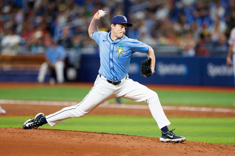 May 22, 2024; St. Petersburg, Florida, USA;  Tampa Bay Rays pitcher Kevin Kelly (49) throws a pitch against the Boston Red Sox in the fifth inning at Tropicana Field. Mandatory Credit: Nathan Ray Seebeck-USA TODAY Sports