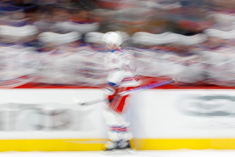 Oct 29, 2024; Washington, District of Columbia, USA; New York Rangers left wing Will Cuylle (50) celebrates with teammates after scoring a goal against the Washington Capitals in the first period at Capital One Arena. Mandatory Credit: Geoff Burke-Imagn Images