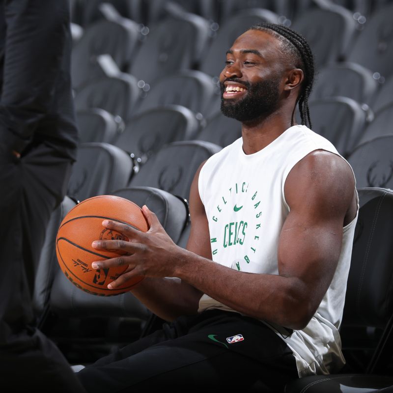 MILWAUKEE, WI - NOVEMBER 10: Jaylen Brown #7 of the Boston Celtics smiles before the game against the Milwaukee Bucks on November 10, 2024 at the Fiserv Forum Center in Milwaukee, Wisconsin. NOTE TO USER: User expressly acknowledges and agrees that, by downloading and or using this Photograph, user is consenting to the terms and conditions of the Getty Images License Agreement. Mandatory Copyright Notice: Copyright 2024 NBAE (Photo by Gary Dineen/NBAE via Getty Images).