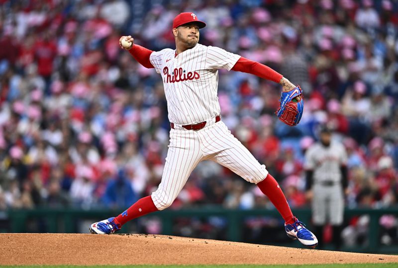 May 5, 2024; Philadelphia, Pennsylvania, USA; Philadelphia Phillies starting pitcher Taijuan Walker (99) throws a pitch against the San Francisco Giants in the first inning at Citizens Bank Park. Mandatory Credit: Kyle Ross-USA TODAY Sports