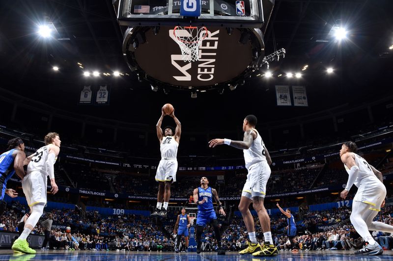 ORLANDO, FL - FEBRUARY 29: Colin Sexton #2 of the Utah Jazz rebounds the ball during the game against the Orlando Magic on February 29, 2024 at Amway Center in Orlando, Florida. NOTE TO USER: User expressly acknowledges and agrees that, by downloading and or using this photograph, User is consenting to the terms and conditions of the Getty Images License Agreement. Mandatory Copyright Notice: Copyright 2024 NBAE (Photo by Fernando Medina/NBAE via Getty Images)