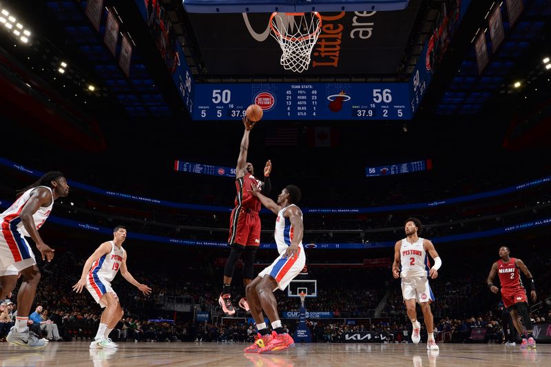 DETROIT, MI - MARCH 17: Bam Adebayo #13 of the Miami Heat goes to the basket during the game on March 17, 2024 at Little Caesars Arena in Detroit, Michigan. NOTE TO USER: User expressly acknowledges and agrees that, by downloading and/or using this photograph, User is consenting to the terms and conditions of the Getty Images License Agreement. Mandatory Copyright Notice: Copyright 2024 NBAE (Photo by Chris Schwegler/NBAE via Getty Images)