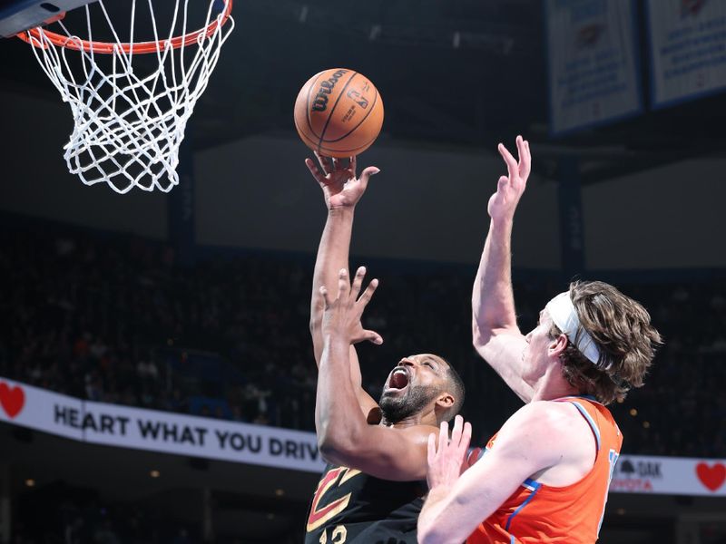 OKLAHOMA CITY, OK - JANUARY 16: Tristan Thompson #13 of the Cleveland Cavaliers drives to the basket during the game against the Oklahoma City Thunder on January 16, 2025 at Paycom Center in Oklahoma City, Oklahoma. NOTE TO USER: User expressly acknowledges and agrees that, by downloading and or using this photograph, User is consenting to the terms and conditions of the Getty Images License Agreement. Mandatory Copyright Notice: Copyright 2025 NBAE (Photo by Jeff Haynes/NBAE via Getty Images)