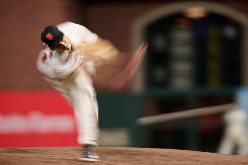 Sep 11, 2023; San Francisco, California, USA; San Francisco Giants pitcher Tyler Rogers (71) throws a pitch against the Cleveland Guardians during the seventh inning at Oracle Park. Mandatory Credit: Robert Edwards-USA TODAY Sports