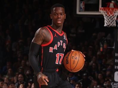 NEW YORK, NY - DECEMBER 11:  Dennis Schroder #17 of the Toronto Raptors handles the ball during the game  on December 11, 2023 at Madison Square Garden in New York City, New York.  NOTE TO USER: User expressly acknowledges and agrees that, by downloading and or using this photograph, User is consenting to the terms and conditions of the Getty Images License Agreement. Mandatory Copyright Notice: Copyright 2023 NBAE  (Photo by Nathaniel S. Butler/NBAE via Getty Images)