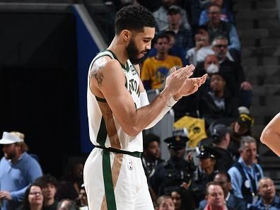 SAN FRANCISCO, CA - DECEMBER 19:  Jayson Tatum #0 of the Boston Celtics celebrates during the game against the Golden State Warriors on December 19, 2023 at Chase Center in San Francisco, California. NOTE TO USER: User expressly acknowledges and agrees that, by downloading and or using this photograph, user is consenting to the terms and conditions of Getty Images License Agreement. Mandatory Copyright Notice: Copyright 2023 NBAE (Photo by Noah Graham/NBAE via Getty Images)