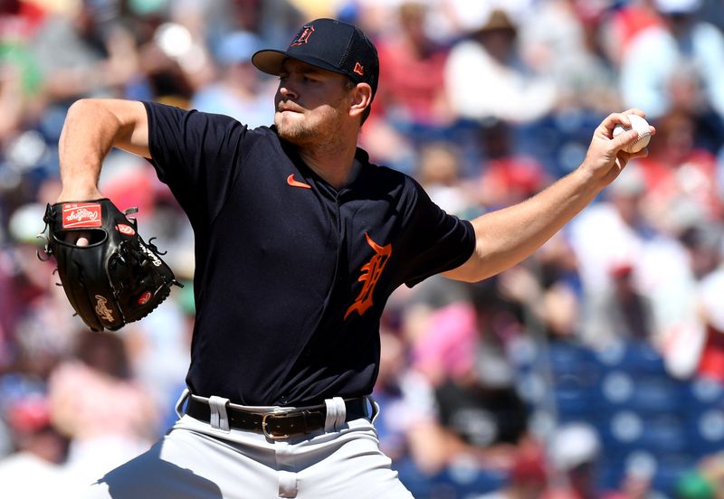 Mar 22, 2022; Clearwater, Florida, USA; Detroit Tigers pitcher Tyler Alexander (70) throws a pitch in the first inning of the game against the Philadelphia Phillies during spring training at BayCare Ballpark. Mandatory Credit: Jonathan Dyer-USA TODAY Sports