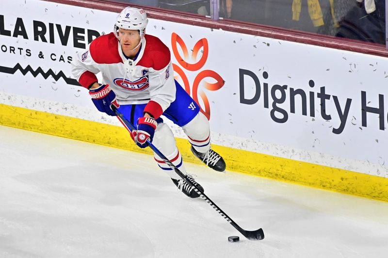 Nov 2, 2023; Tempe, Arizona, USA;  Montreal Canadiens defenseman Mike Matheson (8) carries the puck in the first period against the Arizona Coyotes at Mullett Arena. Mandatory Credit: Matt Kartozian-USA TODAY Sports