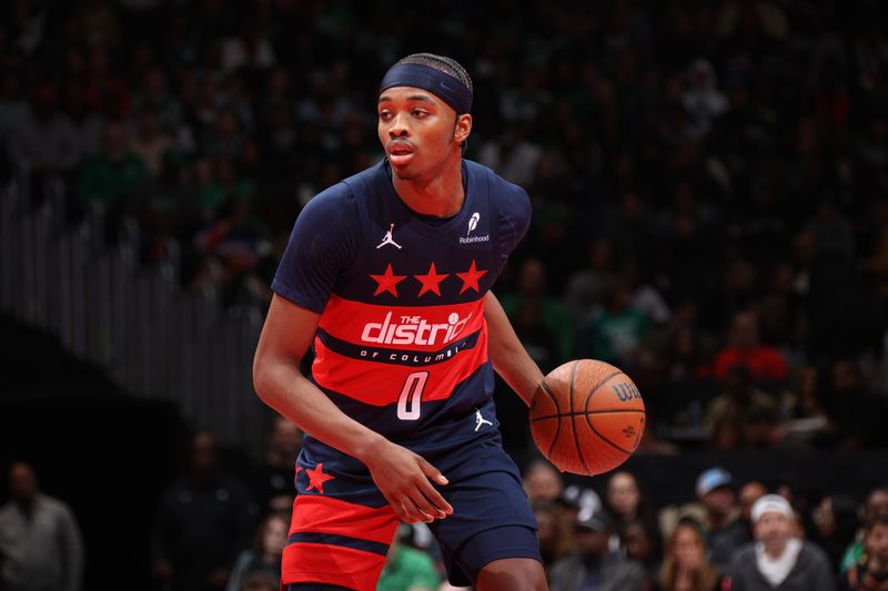 WASHINGTON, DC -? NOVEMBER 22: Bilal Coulibaly #0 of the Washington Wizards handles the ball during the game against the Boston Celtics during the Emirates NBA Cup game on November 22, 2024 at Capital One Arena in Washington, DC. NOTE TO USER: User expressly acknowledges and agrees that, by downloading and or using this Photograph, user is consenting to the terms and conditions of the Getty Images License Agreement. Mandatory Copyright Notice: Copyright 2024 NBAE (Photo by Stephen Gosling/NBAE via Getty Images)