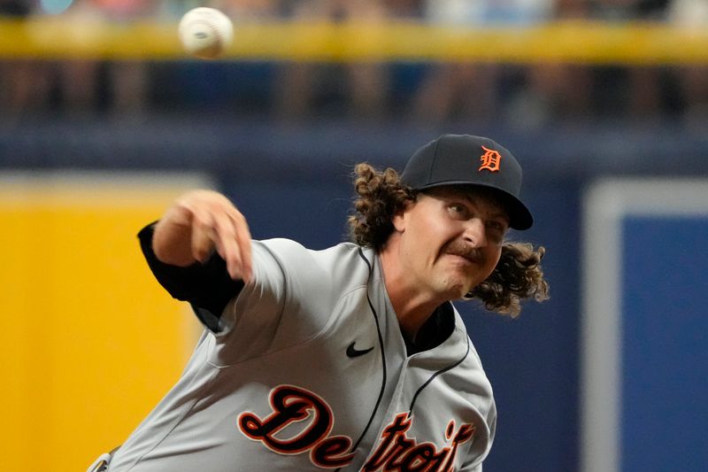 Apr 2, 2023; St. Petersburg, Florida, USA; Detroit Tigers relief pitcher Jason Foley (68) throws a pitch against the Tampa Bay Rays during the sixth inning at Tropicana Field. Mandatory Credit: Dave Nelson-USA TODAY Sports