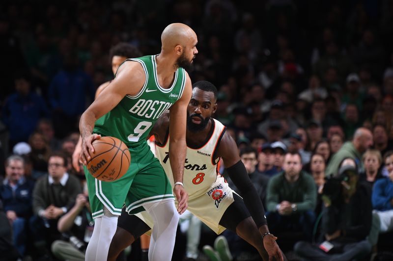 BOSTON, MA - DECEMBER 4: Tim Hardaway Jr. #8 of the Detroit Pistons plays defense during the game against the Boston Celtics on December 4, 2024 at TD Garden in Boston, Massachusetts. NOTE TO USER: User expressly acknowledges and agrees that, by downloading and/or using this Photograph, user is consenting to the terms and conditions of the Getty Images License Agreement. Mandatory Copyright Notice: Copyright 2024 NBAE (Photo by Brian Babineau/NBAE via Getty Images)