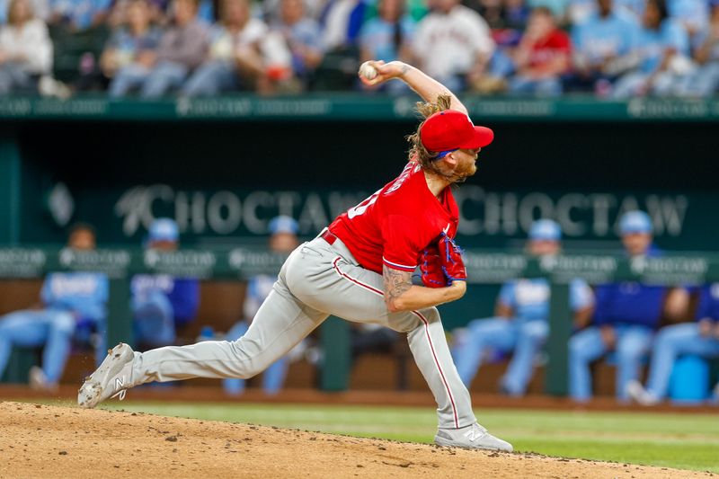 Apr 2, 2023; Arlington, Texas, USA; Philadelphia Phillies starting pitcher Bailey Falter (70) throws during the fourth inning against the Texas Rangers at Globe Life Field. Mandatory Credit: Andrew Dieb-USA TODAY Sports