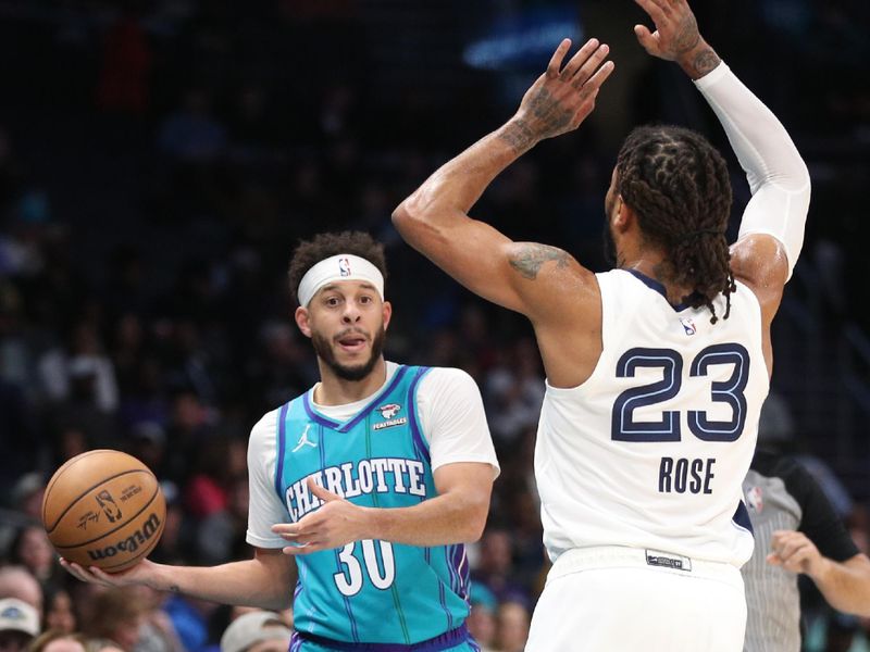 CHARLOTTE, NC - FEBRUARY 10:  Seth Curry #30 of the Charlotte Hornets passes the ball during the game on February 10, 2024 at Spectrum Center in Charlotte, North Carolina. NOTE TO USER: User expressly acknowledges and agrees that, by downloading and or using this photograph, User is consenting to the terms and conditions of the Getty Images License Agreement.  Mandatory Copyright Notice:  Copyright 2024 NBAE (Photo by Brock Williams-Smith/NBAE via Getty Images)