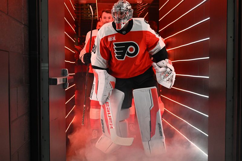 Oct 13, 2025; Philadelphia, Pennsylvania, USA; Philadelphia Flyers goaltender Dan Vladar (80) in the tunnel before warmups against the Florida Panthers at Wells Fargo Center. Mandatory Credit: Eric Hartline-Imagn Images