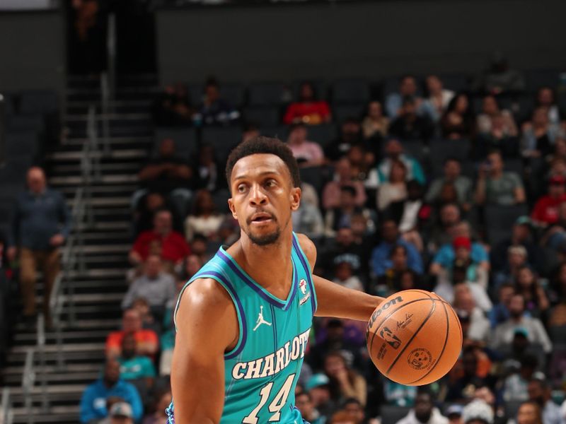 SAN ANTONIO, TX - JANUARY 26: Ish Smith #14 of the Charlotte Hornets dribbles the ball during the game against the Houston Rockets on January 6, 2024 at the Frost Bank Center in San Antonio, Texas. NOTE TO USER: User expressly acknowledges and agrees that, by downloading and or using this photograph, user is consenting to the terms and conditions of the Getty Images License Agreement. Mandatory Copyright Notice: Copyright 2024 NBAE (Photos by David Sherman/NBAE via Getty Images)