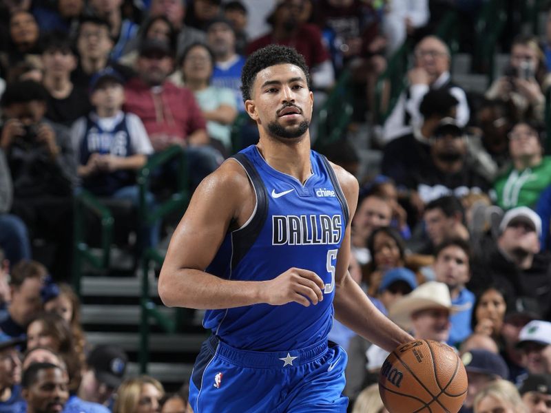 DALLAS, TX - JANUARY 03:  Quentin Grimes #5 of the Dallas Mavericks dribbles the ball during the game against the Cleveland Cavaliers on January 3, 2025 at American Airlines Center in Dallas, Texas. NOTE TO USER: User expressly acknowledges and agrees that, by downloading and or using this photograph, User is consenting to the terms and conditions of the Getty Images License Agreement. Mandatory Copyright Notice: Copyright 2025 NBAE (Photo by Glenn James/NBAE via Getty Images)