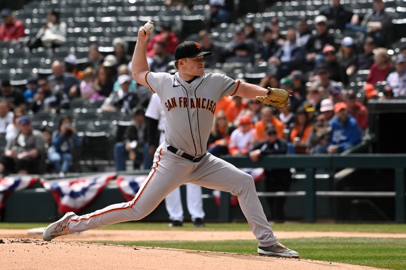 Apr 5, 2023; Chicago, Illinois, USA;  San Francisco Giants starting pitcher Logan Webb (62) delivers against there Chicago White Sox during the first inning at Guaranteed Rate Field. Mandatory Credit: Matt Marton-USA TODAY Sports