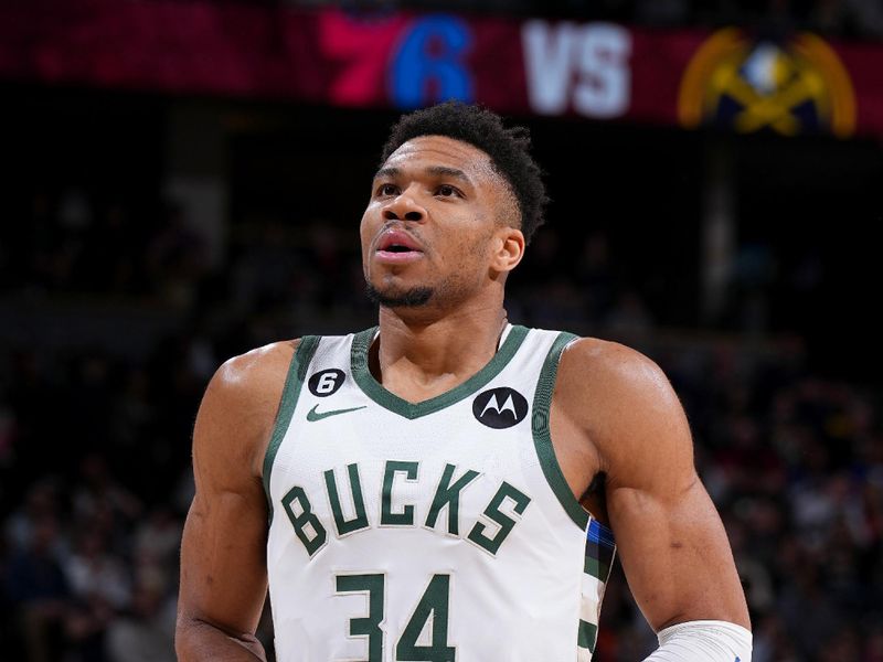 DENVER, CO - MARCH 25: Giannis Antetokounmpo #34 of the Milwaukee Bucks prepares to shoot a free throw during the game against the Denver Nuggets on March 25, 2023 at the Ball Arena in Denver, Colorado. NOTE TO USER: User expressly acknowledges and agrees that, by downloading and/or using this Photograph, user is consenting to the terms and conditions of the Getty Images License Agreement. Mandatory Copyright Notice: Copyright 2023 NBAE (Photo by Garrett Ellwood/NBAE via Getty Images)