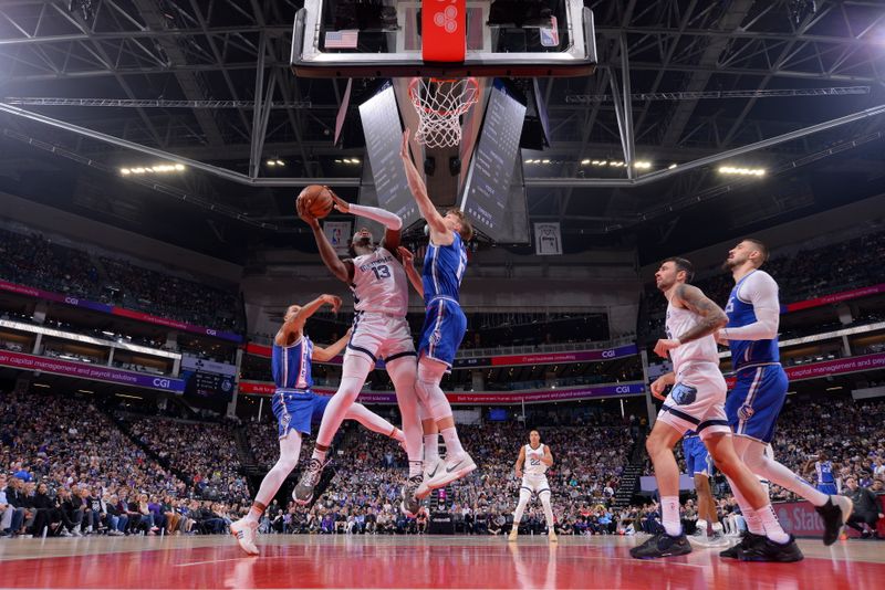 SACRAMENTO, CA - MARCH 18: Jaren Jackson Jr. #13 of the Memphis Grizzlies drives to the basket during the game against the Sacramento Kings on March 18, 2024 at Golden 1 Center in Sacramento, California. NOTE TO USER: User expressly acknowledges and agrees that, by downloading and or using this Photograph, user is consenting to the terms and conditions of the Getty Images License Agreement. Mandatory Copyright Notice: Copyright 2024 NBAE (Photo by Rocky Widner/NBAE via Getty Images)