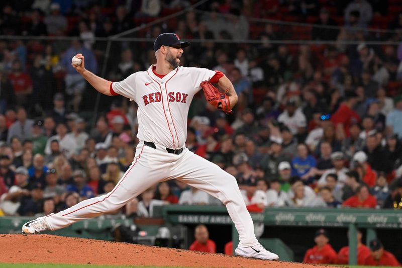 May 14, 2024; Boston, Massachusetts, USA; Boston Red Sox pitcher Chris Martin (55) pitches against the Tampa Bay Rays during the eighth inning at Fenway Park. Mandatory Credit: Eric Canha-USA TODAY Sports