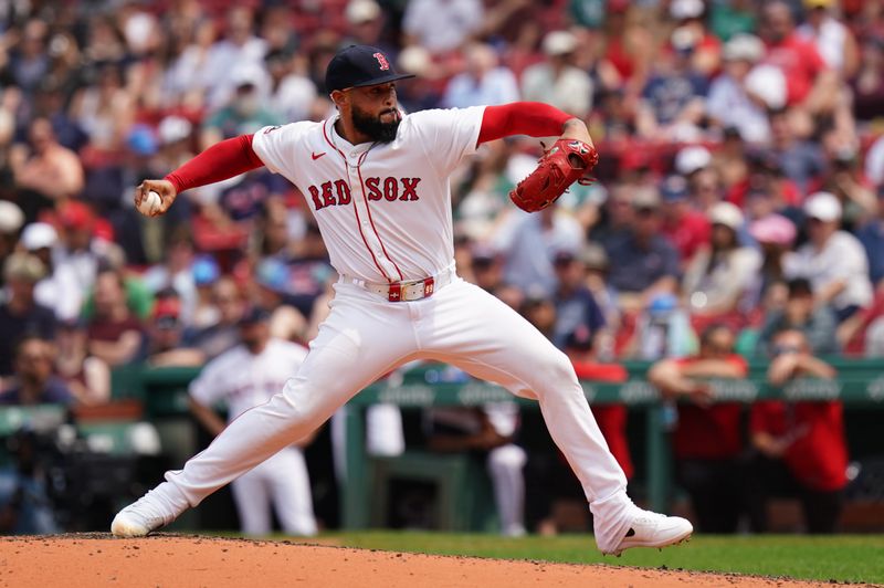Jun 4, 2025; Boston, Massachusetts, USA; Boston Red Sox pitcher Luis Guerrero (99) throws a pitch against the Los Angeles Angels in the third inning at Fenway Park. Mandatory Credit: David Butler II-Imagn Images
