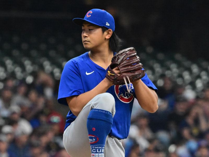 May 29, 2024; Milwaukee, Wisconsin, USA; Chicago Cubs starting pitcher Shota Imanaga (18) pitches in the first inning against the Milwaukee Brewers at American Family Field. Mandatory Credit: Benny Sieu-USA TODAY Sports