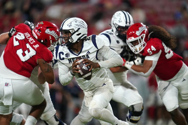 Sep 30, 2023; Fresno, California, USA; Nevada Wolf Pack quarterback Brendon Lewis (2) runs the ball against the Fresno State Bulldogs in the third quarter at Valley Children's Stadium. Mandatory Credit: Cary Edmondson-USA TODAY Sports