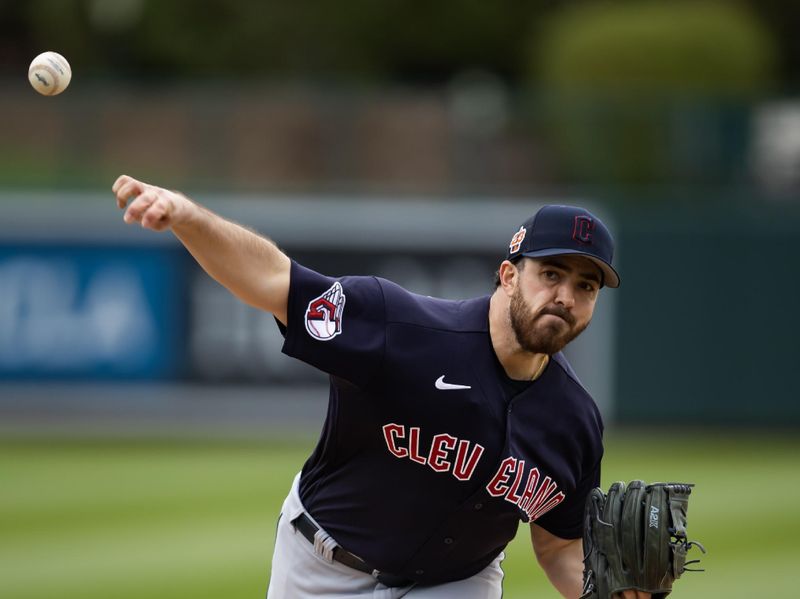 Mar 1, 2023; Phoenix, Arizona, USA; Cleveland Guardians pitcher Aaron Civale against the Chicago White Sox during a spring training game at Camelback Ranch-Glendale. Mandatory Credit: Mark J. Rebilas-USA TODAY Sports