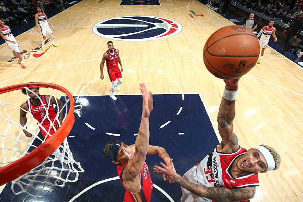 WASHINGTON, DC -? DECEMBER 13:  Kyle Kuzma #33 of the Washington Wizards goes to the basket during the game on December 13, 2023 at Capital One Arena in Washington, DC. NOTE TO USER: User expressly acknowledges and agrees that, by downloading and or using this Photograph, user is consenting to the terms and conditions of the Getty Images License Agreement. Mandatory Copyright Notice: Copyright 2023 NBAE (Photo by Stephen Gosling/NBAE via Getty Images)