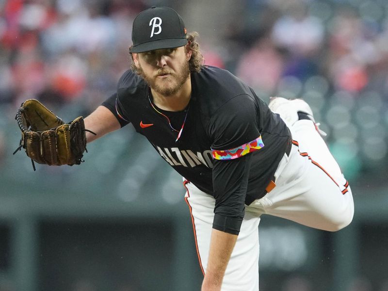 May 10, 2024; Baltimore, Maryland, USA; Baltimore Orioles pitcher Cole Irvin (19) delivers in the first inning against the Arizona Diamondbacks at Oriole Park at Camden Yards. Mandatory Credit: Mitch Stringer-USA TODAY Sports