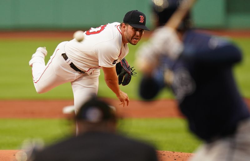 May 13, 2024; Boston, Massachusetts, USA; Boston Red Sox starting pitcher Kutter Crawford (50) throws a pitch against the Tampa Bay Rays in the first inning at Fenway Park. Mandatory Credit: David Butler II-USA TODAY Sports