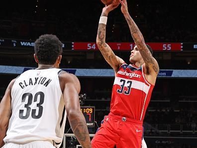 WASHINGTON, DC -? DECEMBER 29: Kyle Kuzma #33 of the Washington Wizards shoots the ball during the game against the Brooklyn Nets on December 29, 2023 at Capital One Arena in Washington, DC. NOTE TO USER: User expressly acknowledges and agrees that, by downloading and or using this Photograph, user is consenting to the terms and conditions of the Getty Images License Agreement. Mandatory Copyright Notice: Copyright 2023 NBAE (Photo by Stephen Gosling/NBAE via Getty Images)