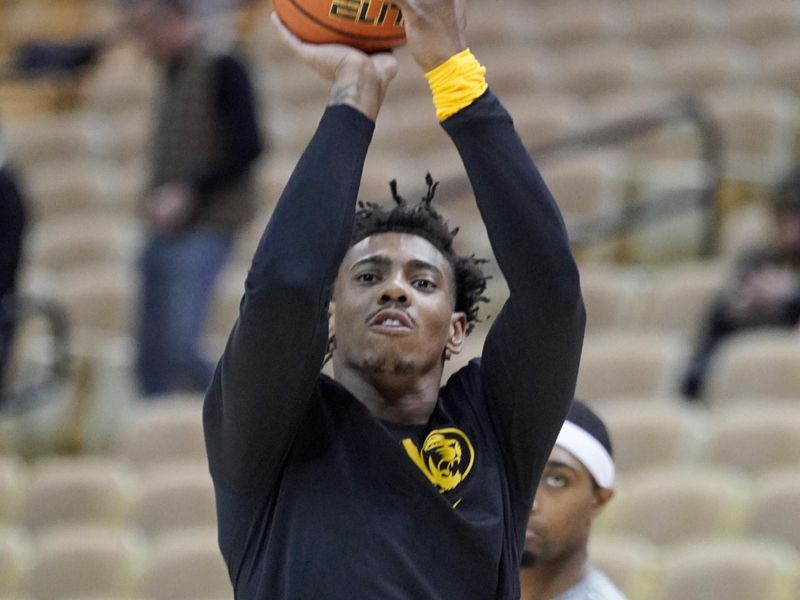 Jan 7, 2023; Columbia, Missouri, USA; Missouri Tigers guard DeAndre Gholston (4) warms up against the Vanderbilt Commodores prior to a game at Mizzou Arena. Mandatory Credit: Denny Medley-USA TODAY Sports