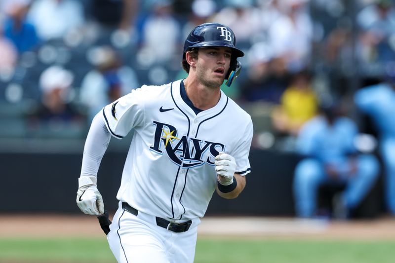 Sep 18, 2025; Tampa, Florida, USA; Tampa Bay Rays shortstop Carson Williams (7) runs the bases after hitting a solo home run against the Toronto Blue Jays in the sixth inning at George M. Steinbrenner Field. Mandatory Credit: Nathan Ray Seebeck-Imagn Images
