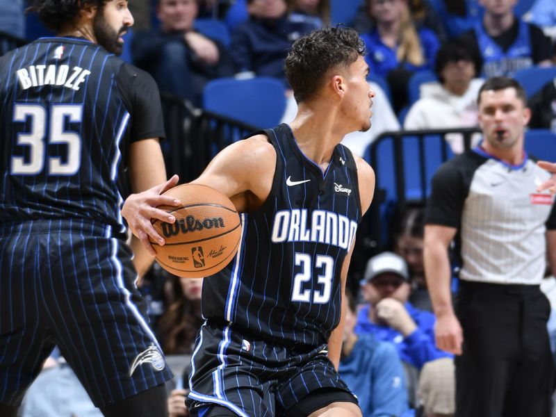 ORLANDO, FL - JANUARY 5 :  Tristan da Silva #23 of the Orlando Magic dribbles the ball during the game against the Orlando Magic on January 5, 2025 at Kia Center in Orlando, Florida. NOTE TO USER: User expressly acknowledges and agrees that, by downloading and or using this photograph, User is consenting to the terms and conditions of the Getty Images License Agreement. Mandatory Copyright Notice: Copyright 2025 NBAE (Photo by Fernando Medina/NBAE via Getty Images)