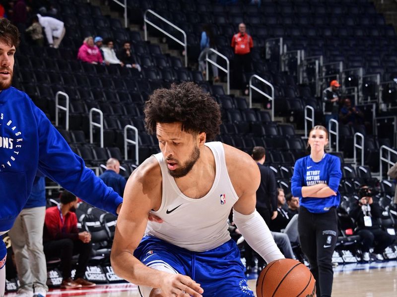 DETROIT, MI - JANUARY 16: Cade Cunningham #2 of the Detroit Pistons warms up before the game Indiana Pacers on January 16, 2025 at Little Caesars Arena in Detroit, Michigan. NOTE TO USER: User expressly acknowledges and agrees that, by downloading and/or using this photograph, User is consenting to the terms and conditions of the Getty Images License Agreement. Mandatory Copyright Notice: Copyright 2025 NBAE (Photo by Chris Schwegler/NBAE via Getty Images)