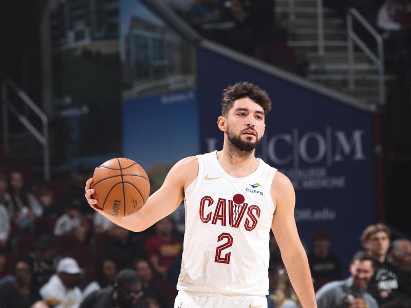 Cleveland, OH - OCTOBER 10: Ty Jerome #2 of the Cleveland Cavaliers dribbles the ball during the game against the Indiana Pacers during a NBA pre season game on October 10, 2024 at Rocket Mortgage Fieldhouse in Cleveland, Ohio. NOTE TO USER: User expressly acknowledges and agrees that, by downloading and or using this photograph, User is consenting to the terms and conditions of the Getty Images License Agreement. Mandatory Copyright Notice: Copyright 2024 NBAE (Photo by Jeff Haynes/NBAE via Getty Images)