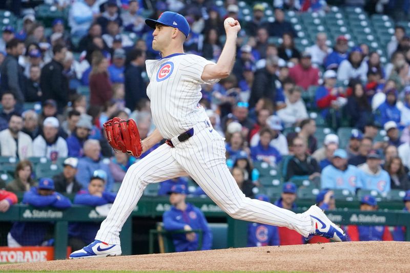 May 28, 2025; Chicago, Illinois, USA; Chicago Cubs pitcher Matthew Boyd (16) throws the ball against the Colorado Rockies during the first inning at Wrigley Field. Mandatory Credit: David Banks-Imagn Images