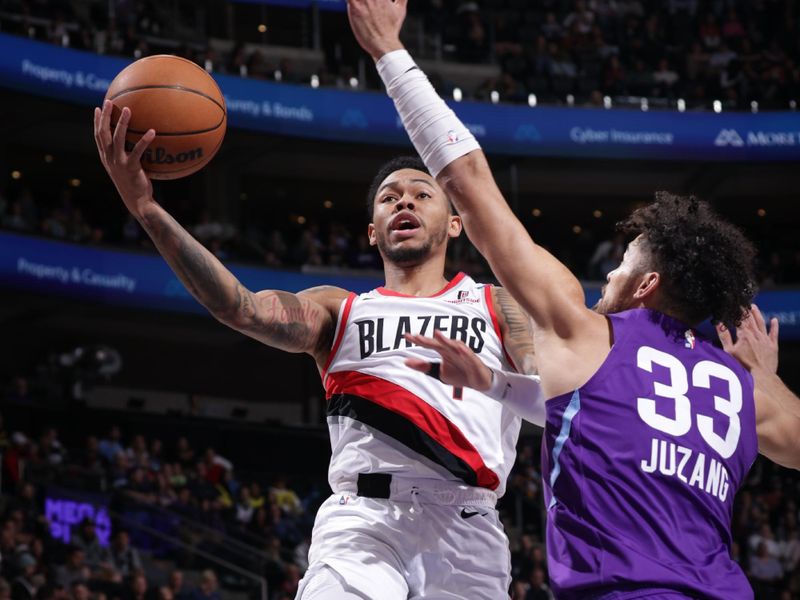 SALT LAKE CITY, UT - FEBRUARY 24: Anfernee Simons #1 of the Portland Trail Blazers drives to the basket during the game against the Utah Jazz on February 24, 2025 at Delta Center in Salt Lake City, Utah. NOTE TO USER: User expressly acknowledges and agrees that, by downloading and or using this Photograph, User is consenting to the terms and conditions of the Getty Images License Agreement. Mandatory Copyright Notice: Copyright 2025 NBAE (Photo by Melissa Majchrzak/NBAE via Getty Images)