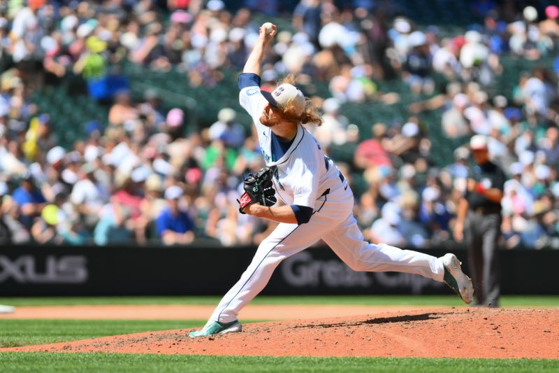 Jul 4, 2024; Seattle, Washington, USA; Seattle Mariners relief pitcher Ryne Stanek (45) pitches to the Baltimore Orioles during the seventh inning at T-Mobile Park. Mandatory Credit: Steven Bisig-USA TODAY Sports