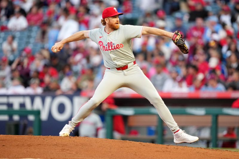 Apr 30, 2024; Anaheim, California, USA; Philadelphia Phillies pitcher Spencer Turnbull (22) throws in the second inning against the Los Angeles Angels at Angel Stadium. Mandatory Credit: Kirby Lee-USA TODAY Sports