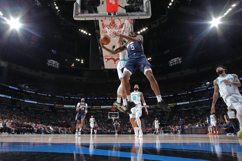 NEW ORLEANS, LA - JANUARY 17: Herb Jones #5 of the New Orleans Pelicans shoots the ball during the game against the Charlotte Hornets on January 17, 2024 at the Smoothie King Center in New Orleans, Louisiana. NOTE TO USER: User expressly acknowledges and agrees that, by downloading and or using this Photograph, user is consenting to the terms and conditions of the Getty Images License Agreement. Mandatory Copyright Notice: Copyright 2024 NBAE (Photo by Layne Murdoch Jr./NBAE via Getty Images)