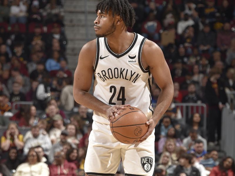 CLEVELAND, OH - MARCH 10: Cam Thomas #24 of the Brooklyn Nets dribbles the ball during the game against the Cleveland Cavaliers on March 10, 2024 at Rocket Mortgage FieldHouse in Cleveland, Ohio. NOTE TO USER: User expressly acknowledges and agrees that, by downloading and/or using this Photograph, user is consenting to the terms and conditions of the Getty Images License Agreement. Mandatory Copyright Notice: Copyright 2024 NBAE (Photo by David Liam Kyle/NBAE via Getty Images)