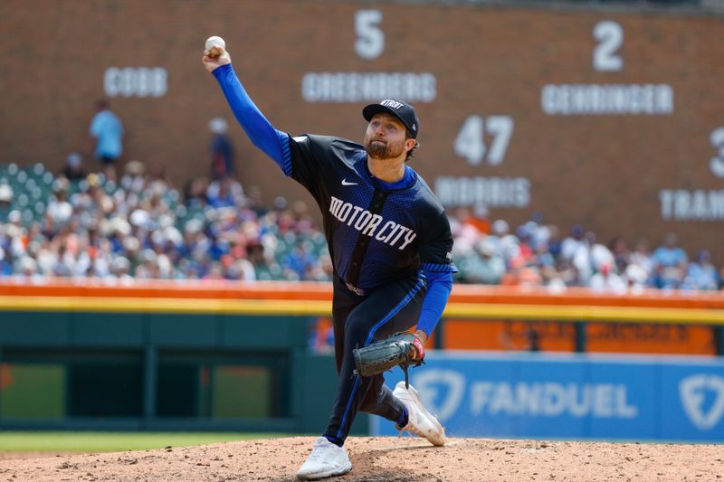 May 26, 2024; Detroit, Michigan, USA; Detroit Tigers starting pitcher Casey Mize (12) pitches during the third inning of the game against the Toronto Blue Jays at Comerica Park. Mandatory Credit: Brian Bradshaw Sevald-USA TODAY Sports